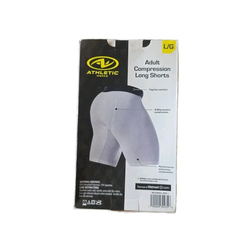 Athletic Works Men's Compression Performance Long‎ Shorts LARGE white
